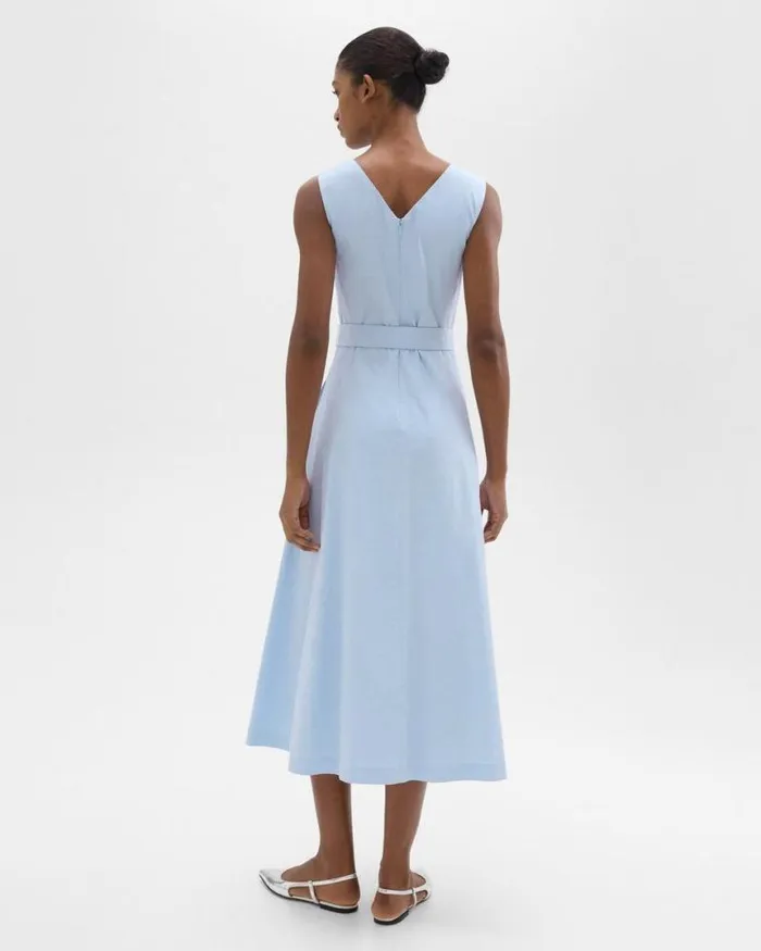 Dresses Women Theory VNeck Volume Dress In Good Linen Skylight