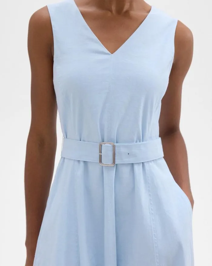 Dresses Women Theory VNeck Volume Dress In Good Linen Skylight