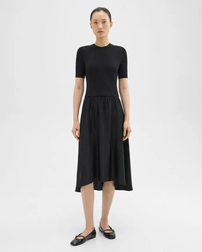 Dresses Women Theory WoolViscose Combo Dress Blackblack