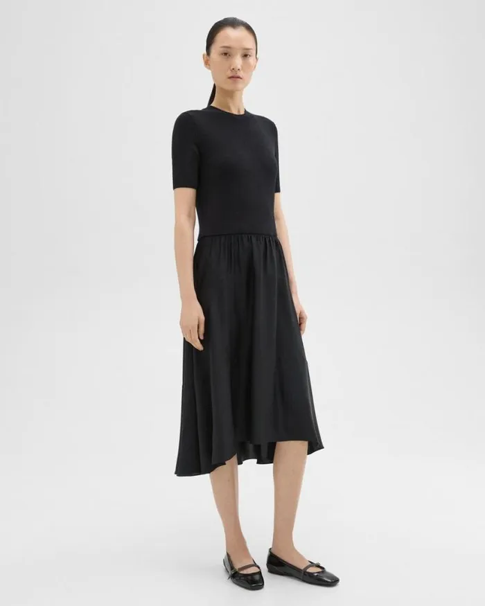 Dresses Women Theory WoolViscose Combo Dress Blackblack
