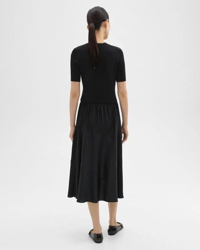 Dresses Women Theory WoolViscose Combo Dress Blackblack
