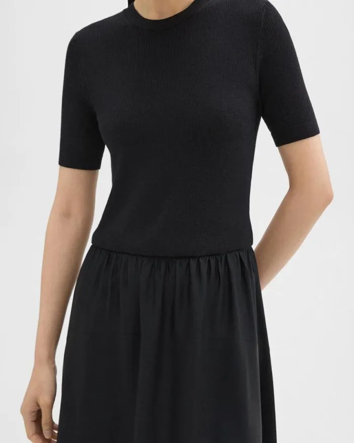 Dresses Women Theory WoolViscose Combo Dress Blackblack