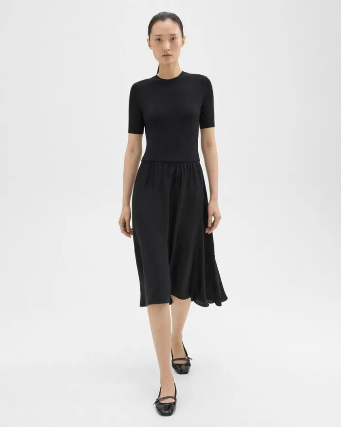 Dresses Women Theory WoolViscose Combo Dress Blackblack