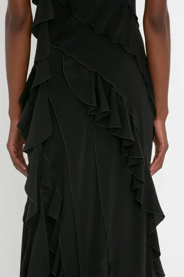 Dresses Women Victoria Beckham Exclusive Asymmetric Bias Frill Dress In Black