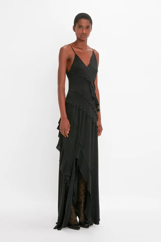 Dresses Women Victoria Beckham Exclusive Asymmetric Bias Frill Dress In Black