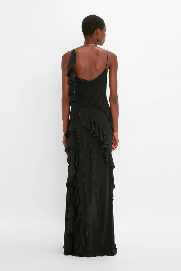 Dresses Women Victoria Beckham Exclusive Asymmetric Bias Frill Dress In Black