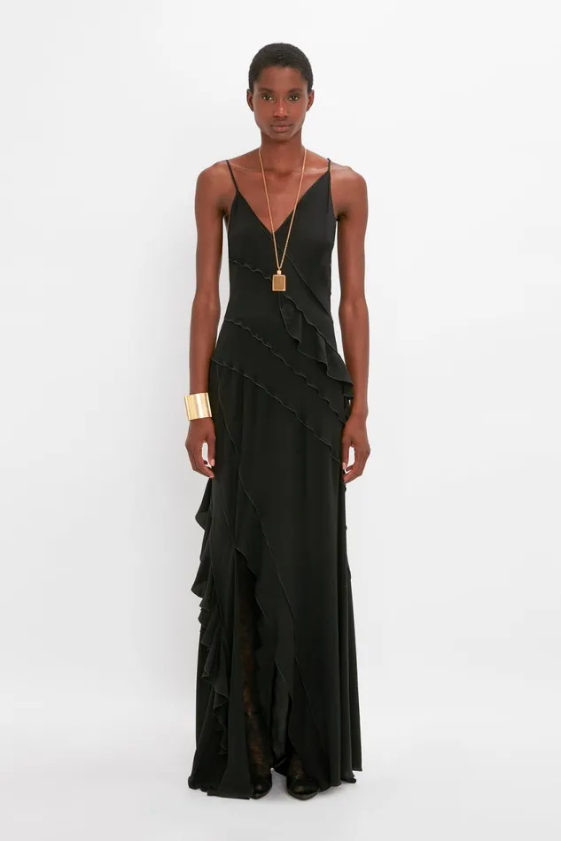 Dresses Women Victoria Beckham Exclusive Asymmetric Bias Frill Dress In Black