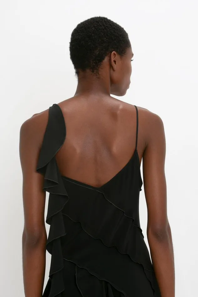 Dresses Women Victoria Beckham Exclusive Asymmetric Bias Frill Dress In Black