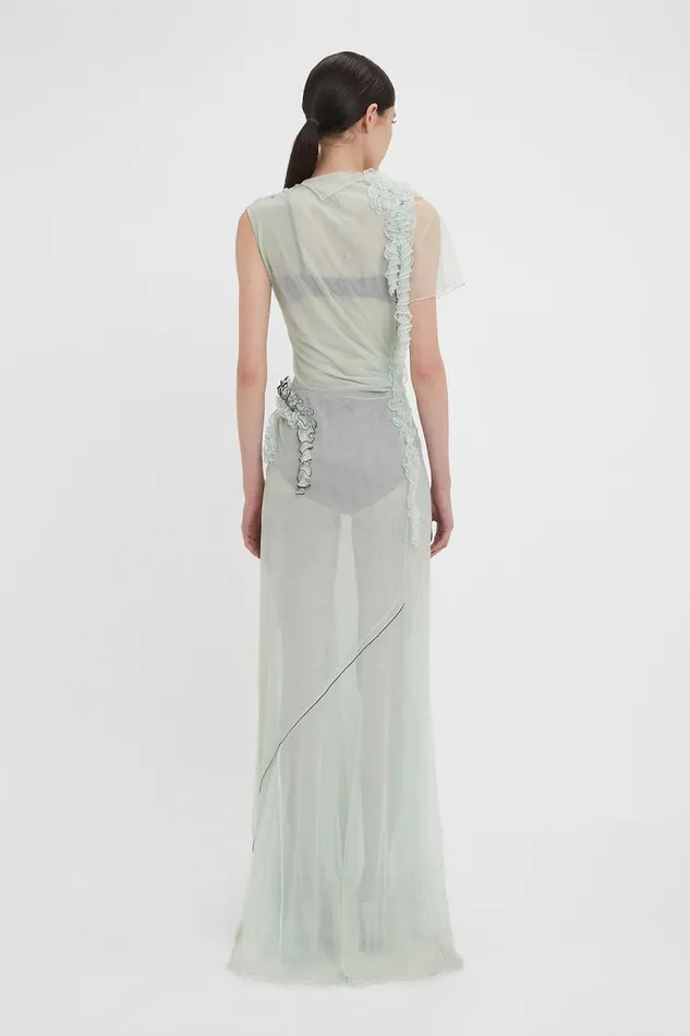 Dresses Women Victoria Beckham Gathered Tulle Detail FloorLength Dress In Jade Dresses Women Victoria Beckham Gathered Tulle Detail FloorLength Dress In Jade