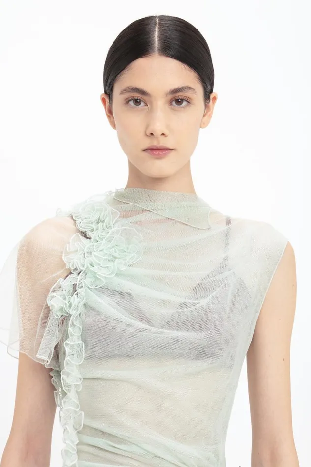 Dresses Women Victoria Beckham Gathered Tulle Detail FloorLength Dress In Jade Dresses Women Victoria Beckham Gathered Tulle Detail FloorLength Dress In Jade