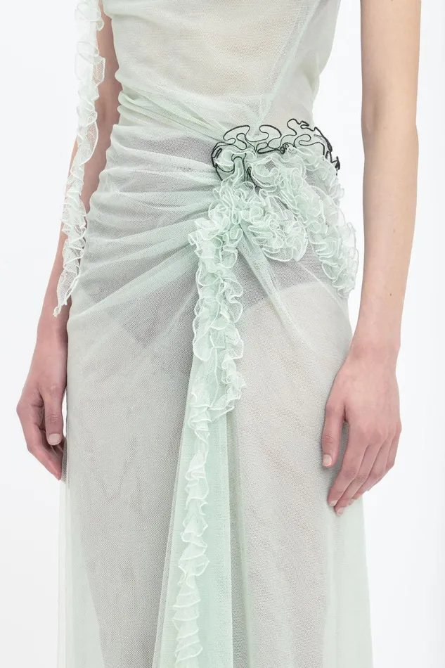 Dresses Women Victoria Beckham Gathered Tulle Detail FloorLength Dress In Jade Dresses Women Victoria Beckham Gathered Tulle Detail FloorLength Dress In Jade