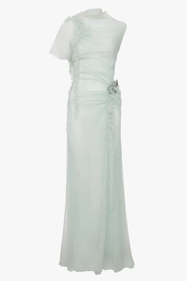 Dresses Women Victoria Beckham Gathered Tulle Detail FloorLength Dress In Jade Dresses Women Victoria Beckham Gathered Tulle Detail FloorLength Dress In Jade