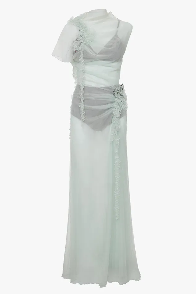 Dresses Women Victoria Beckham Gathered Tulle Detail FloorLength Dress In Jade Dresses Women Victoria Beckham Gathered Tulle Detail FloorLength Dress In Jade