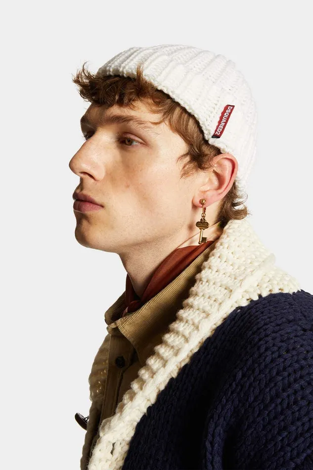 Dsquared2 Headwear Warmy Knit Fisherman Beanie White 8211 MenWomen