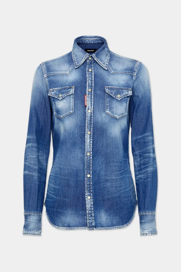Dsquared2 Shirts Light Wash Classic Western Shirt Navy 8211 Women