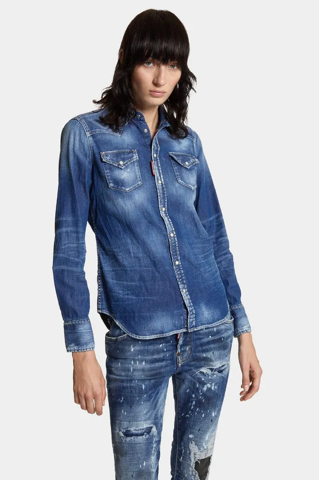 Dsquared2 Shirts Light Wash Classic Western Shirt Navy 8211 Women