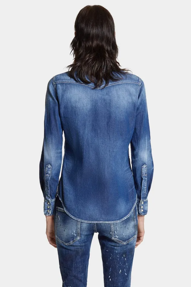 Dsquared2 Shirts Light Wash Classic Western Shirt Navy 8211 Women