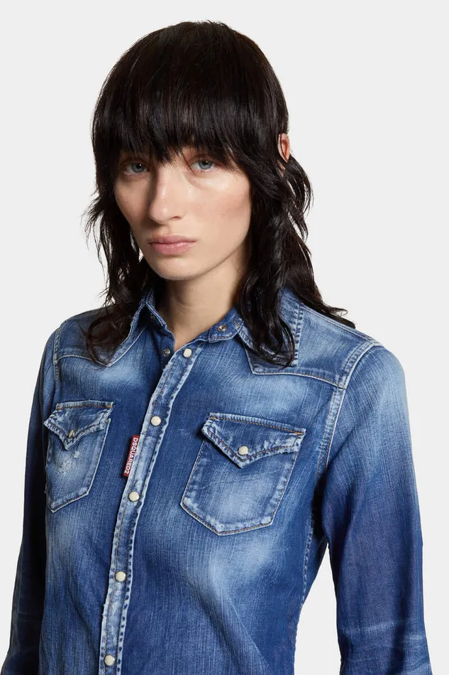 Dsquared2 Shirts Light Wash Classic Western Shirt Navy 8211 Women