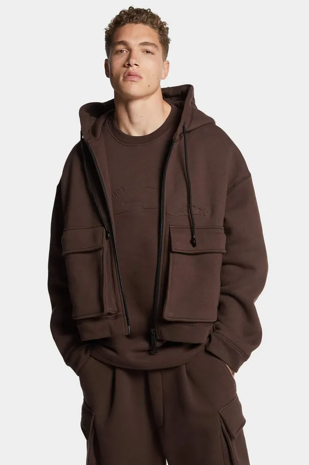 Dsquared2 Sweatshirts Icon New Generation Balloon Cargo Zip Hoodie Dark Chocolate 8211 Men