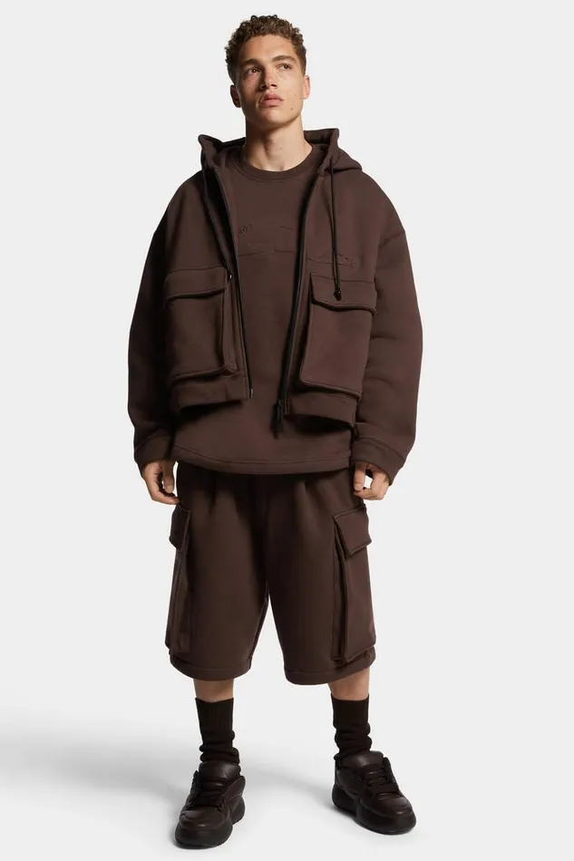 Dsquared2 Sweatshirts Icon New Generation Balloon Cargo Zip Hoodie Dark Chocolate 8211 Men