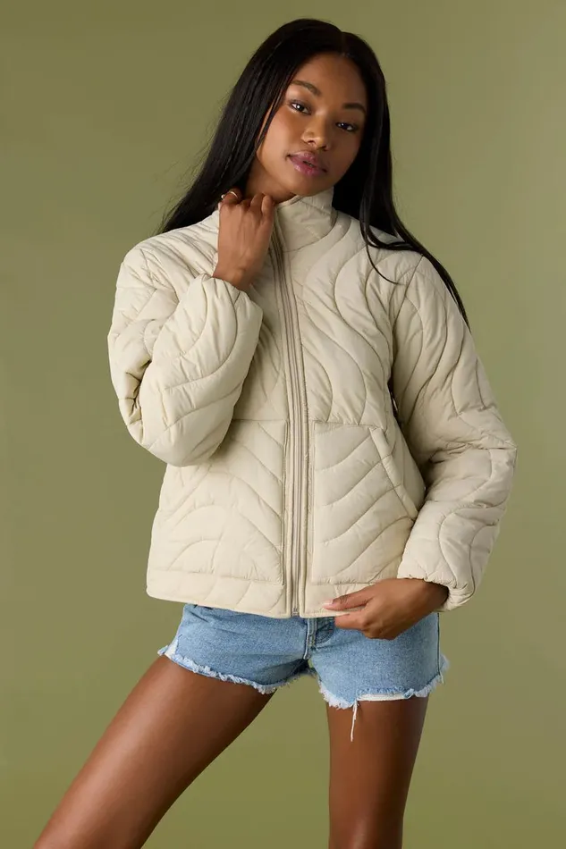 EDEN NYLON WAVE QUILTED ZIP JACKET Cement Women O039NEILL Clothing