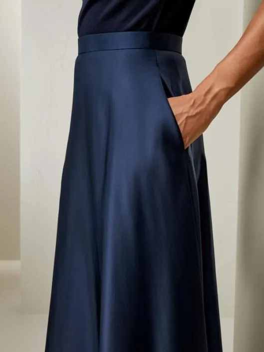 Elegant Mulberry Silk Maxi Umbrella Skirt With Hidden Side Seam Pockets Women Lilysilk Bottoms