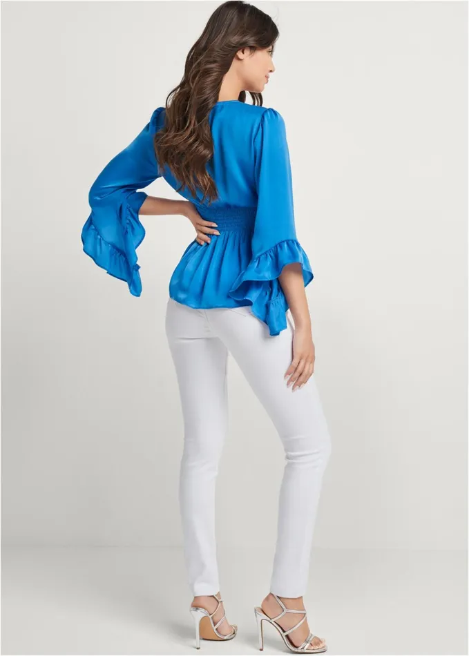 EMBELLISHED SMOCKED BLOUSE French Blue Women VENUS Night Out Tops