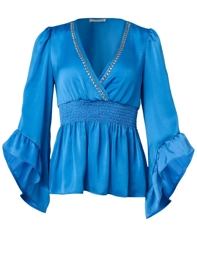 EMBELLISHED SMOCKED BLOUSE French Blue Women VENUS Night Out Tops