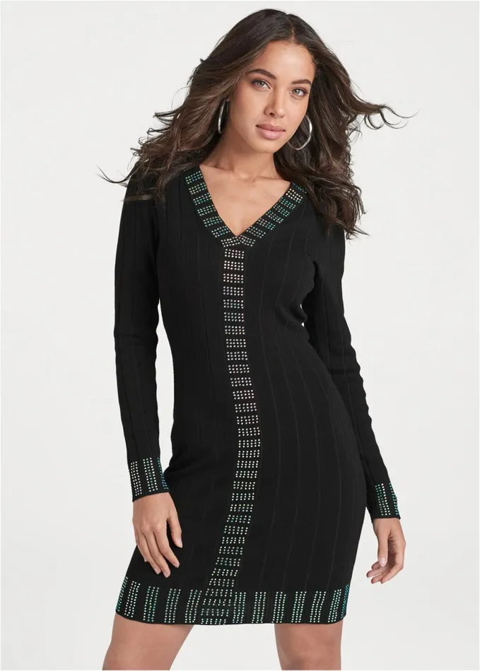 EMBELLISHED SWEATER DRESS Black Multi Women VENUS Sweater Dresses