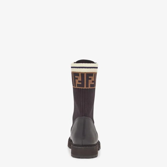 Fendi Boots and Ankle Boots Rockoko Black Leather Biker Boots With Stretch Fabric 8211 Women