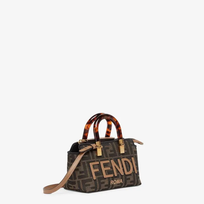 Fendi Boston Bags By The Way Mini Small Brown FF Fabric Boston Bag 8211 Women