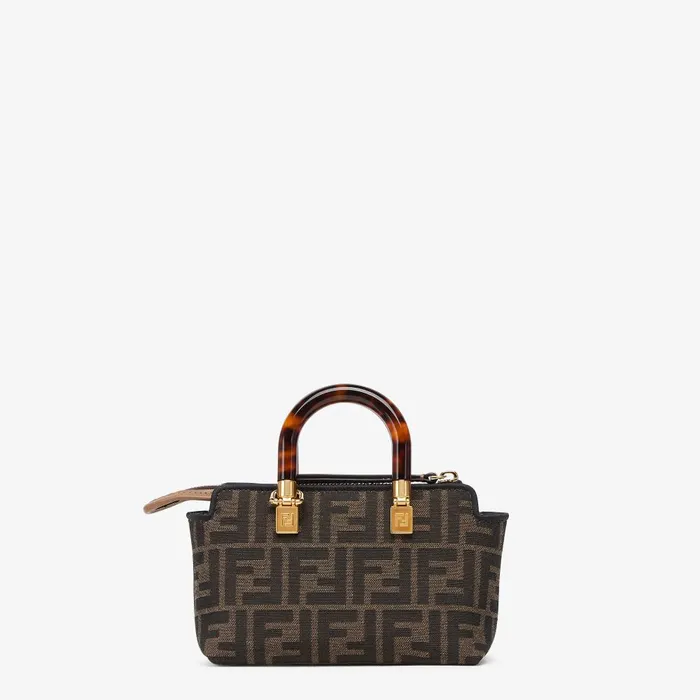 Fendi Boston Bags By The Way Mini Small Brown FF Fabric Boston Bag 8211 Women
