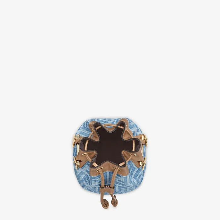 Fendi Bucket Bags Mon Tresor Light Blue FF Denim Fabric Mini Bag 8211 Women