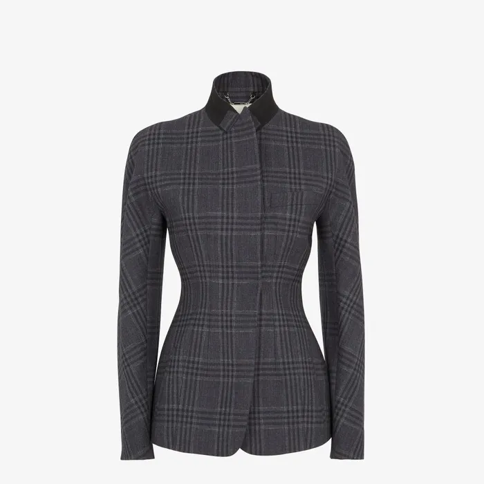 Fendi Coordinated Sets Jacket Gray Checked Wool Blazer 8211 Women