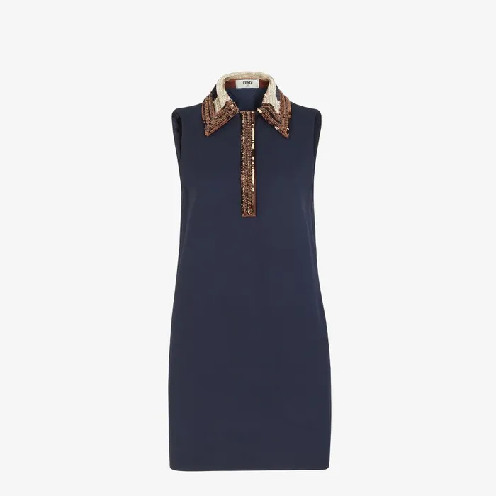 Fendi Knitwear Dress Navy Blue Cady Short Dress With Sequins 8211 Women