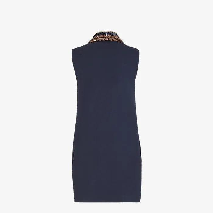 Fendi Knitwear Dress Navy Blue Cady Short Dress With Sequins 8211 Women