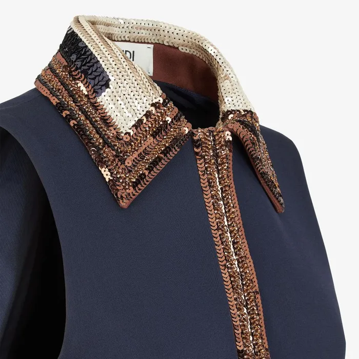 Fendi Knitwear Dress Navy Blue Cady Short Dress With Sequins 8211 Women