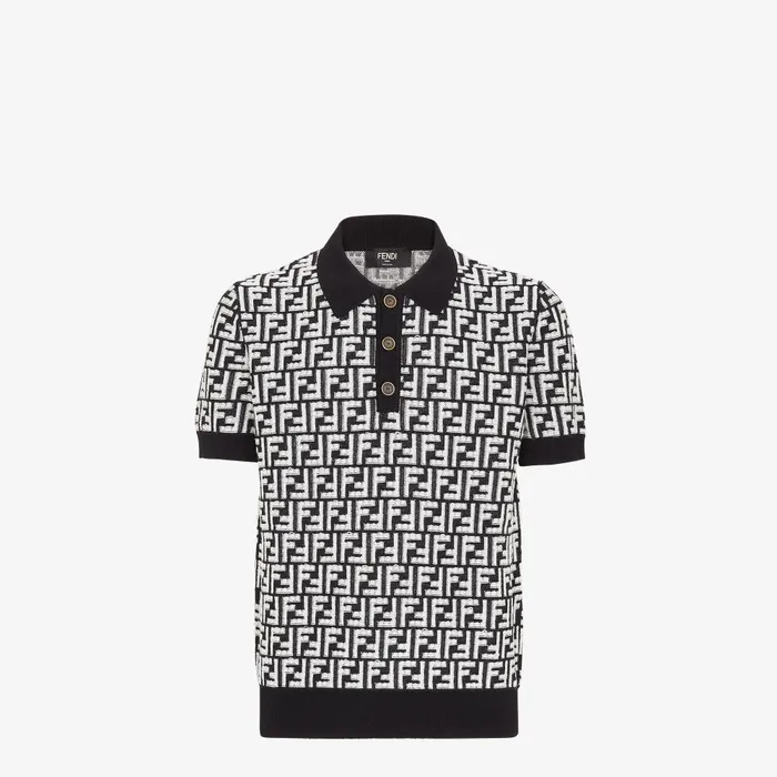 Fendi Knitwear Polo Shirt Black FF Wool Polo Shirt 8211 Men