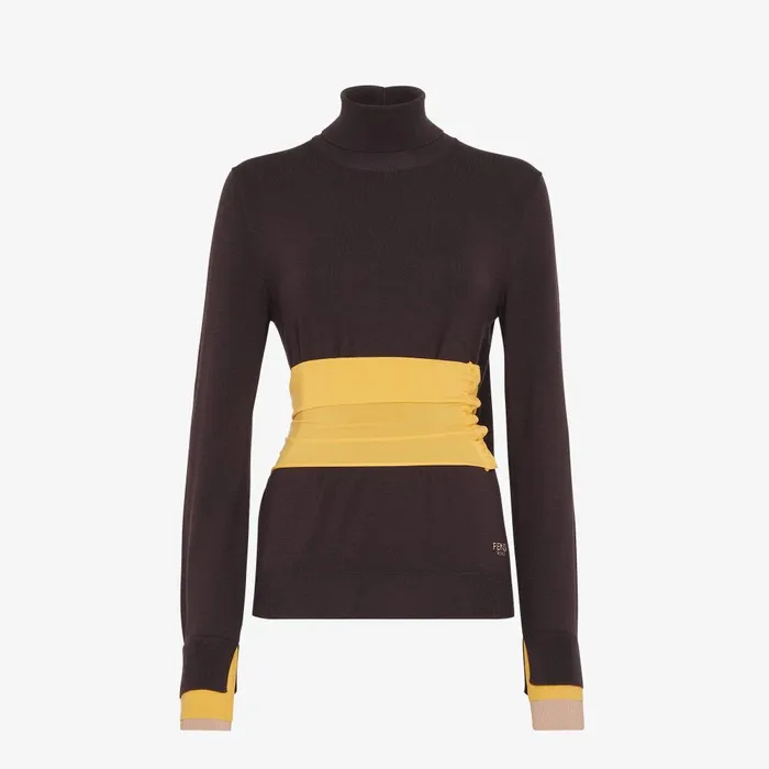Fendi Knitwear Sweater Dark Purple Wool Polo Neck Jumper 8211 Women