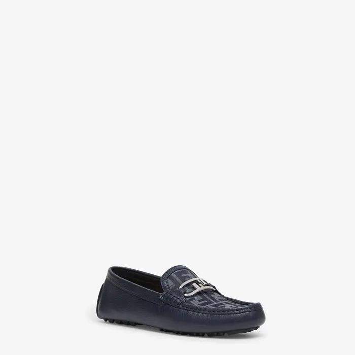 Fendi Loafers and Drivers Fendi O039Lock Driving Shoes Blue FF Jacquard And Blue Leather Driving Shoes 8211 Men