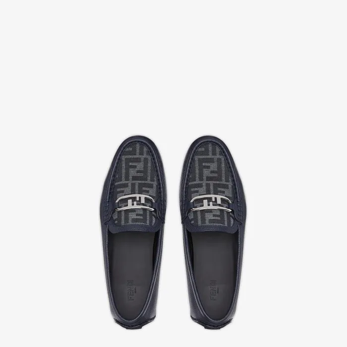 Fendi Loafers and Drivers Fendi O039Lock Driving Shoes Blue FF Jacquard And Blue Leather Driving Shoes 8211 Men