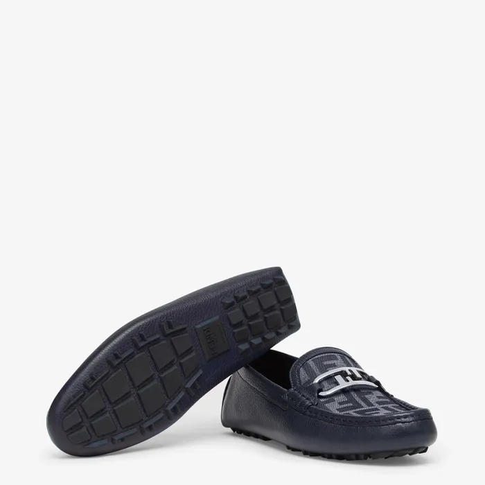 Fendi Loafers and Drivers Fendi O039Lock Driving Shoes Blue FF Jacquard And Blue Leather Driving Shoes 8211 Men