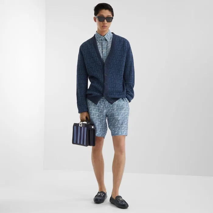Fendi Loafers and Drivers Fendi O039Lock Driving Shoes Blue FF Jacquard And Blue Leather Driving Shoes 8211 Men