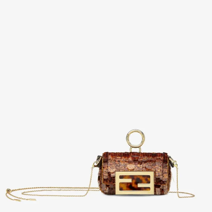 Fendi Miniature Bags Nano Baguette Charm Brown Sequin Charm 8211 Women