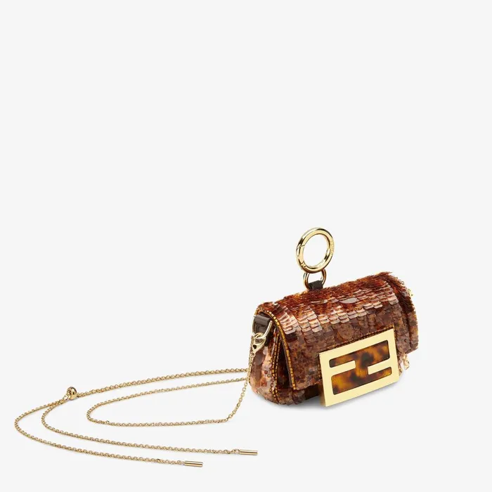 Fendi Miniature Bags Nano Baguette Charm Brown Sequin Charm 8211 Women