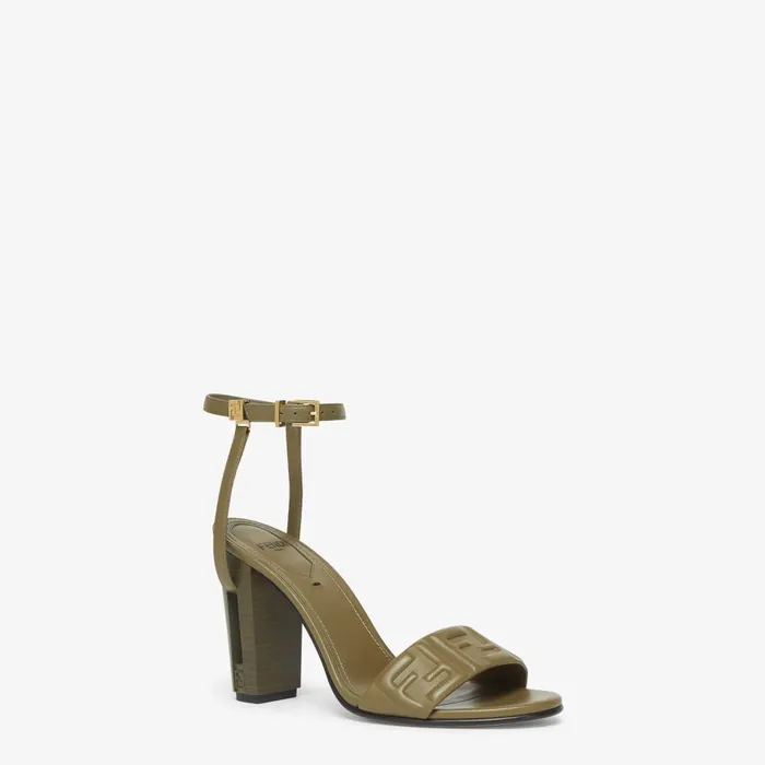 Fendi Sandals and Mules Delfina Green FF Nappa Leather Highheeled Sandals 8211 Women