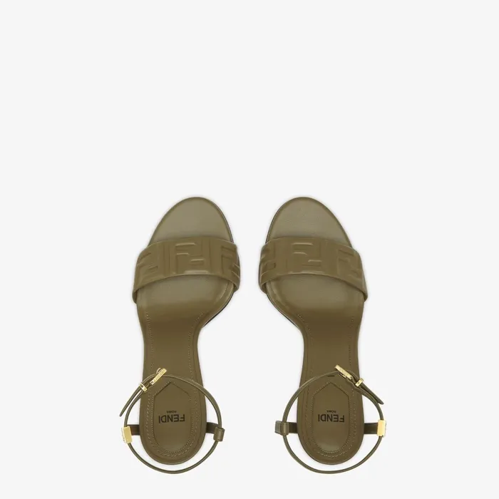 Fendi Sandals and Mules Delfina Green FF Nappa Leather Highheeled Sandals 8211 Women