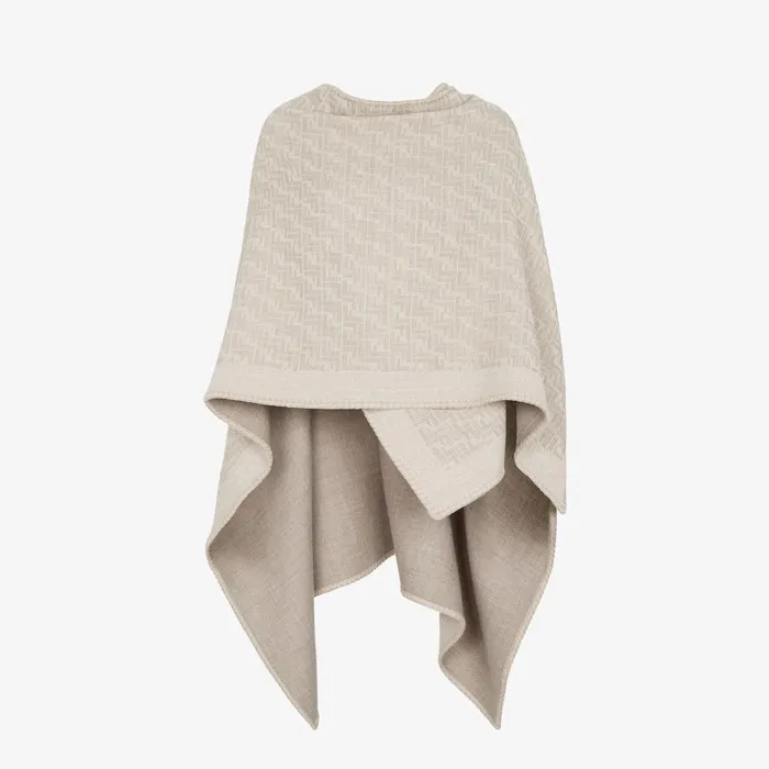 Fendi Scarves and Ponchos FF Poncho Beige Wool And Cashmere Poncho 8211 Women