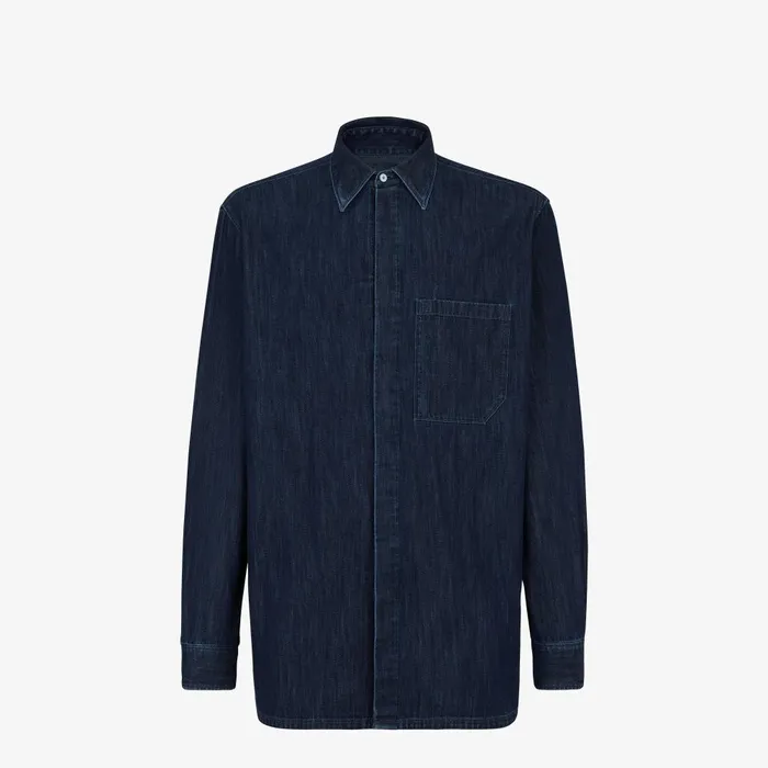 Fendi Shirts Shirt Blue Chambray Shirt 8211 Men
