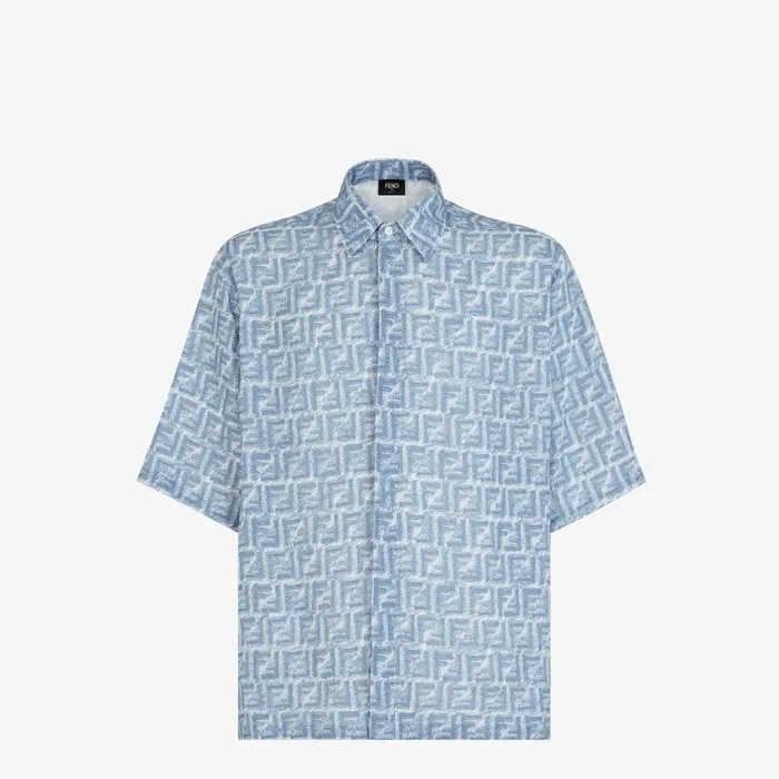 Fendi Shirts Shirt Blue FF Linen Shirt 8211 Men